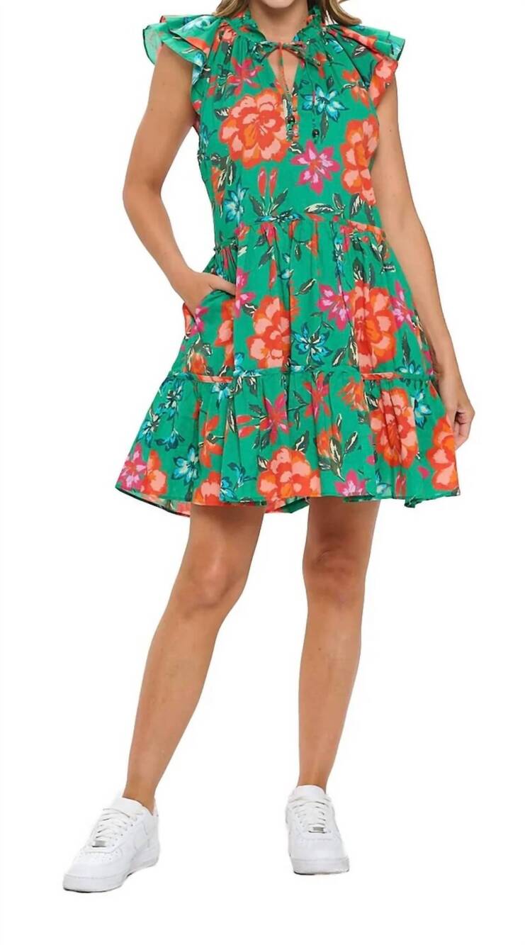 NEW ARYEH isla bloom tiered mini dress in green